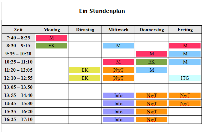 Beispielstundenplan